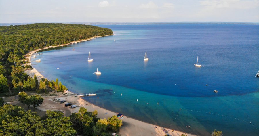 Aerial view of grand traverse bay